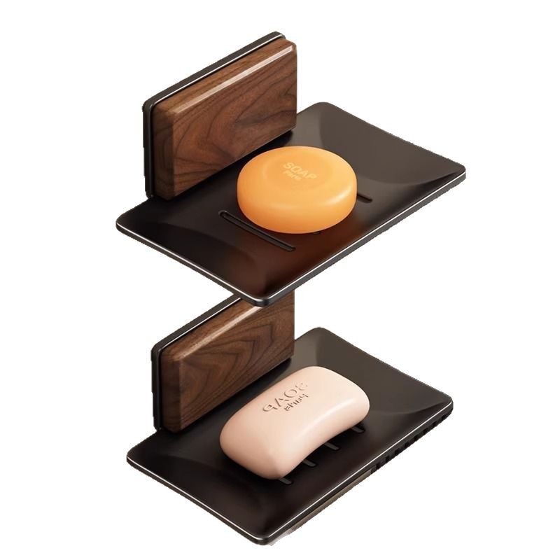 Estante de jabón de madera de nogal Estante de jabón de pared sin perforaciones Estante de jabón de baño Estante de drenaje Estante de almacenamiento de mesa de lavado de manos