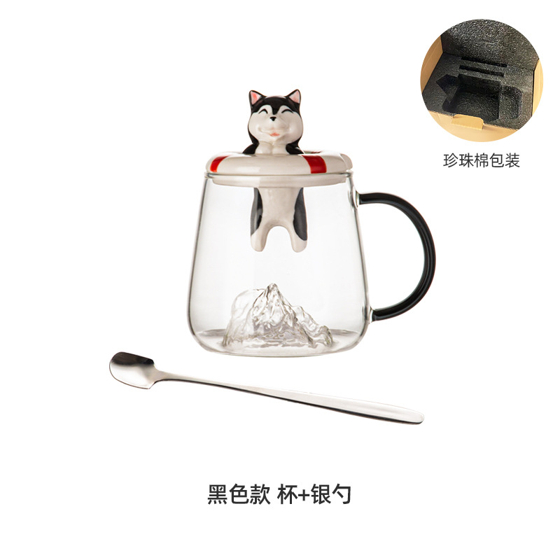 Borosilicato taza Linda taza con tapa de los hombres y mujeres taza de té café Shiba Inu Husky taza regalo