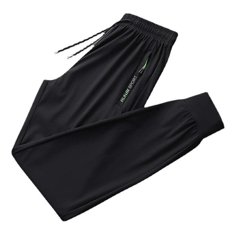 Pantalones deportivos casuales de seda de hielo para hombres pantalones de verano finos de punto de oro elásticos de secado rápido casuales atados al tobillo más pantalones de tamaño