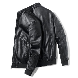 Cross-border leather jacket men's autumn slim stand collar trendy motorcycle leather jacket men's coat spring and autumn clothing fleece-lined men's clothing