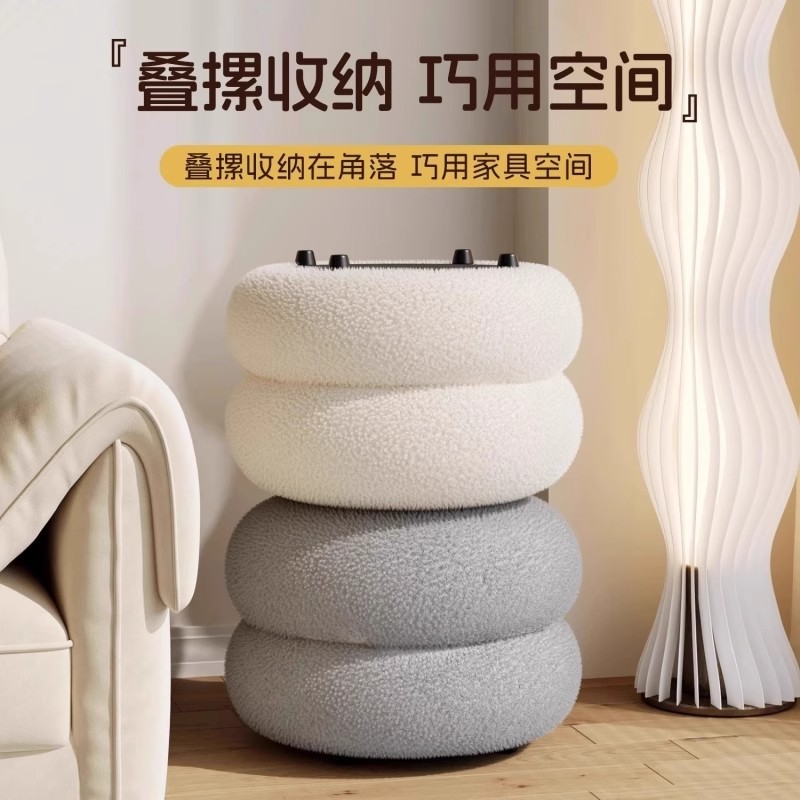 リビングルーム用ラムウールベンチ、家庭用丸型スツール、玄関用ネットセレブ子供用ソファ、低スツール、シンプルなスツール、靴交換用スツール|undefined