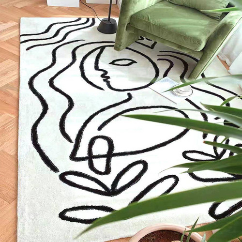 Semi-sheep wool thick black and white modern living room minimalist rug bath mat washable bedroom rug bed side rug
