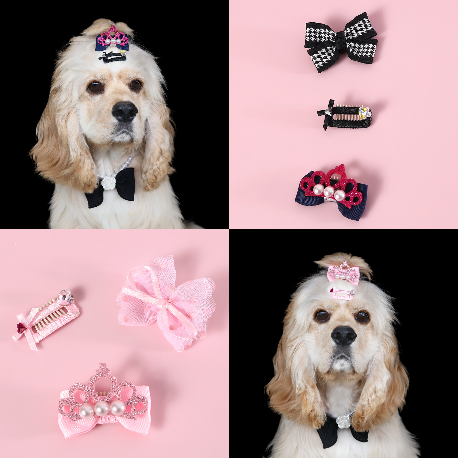 Horquilla para mascotas Teddy pelo largo gato perro perla corona arco diamantes de imitación clip BB cumpleaños princesa Barbie tocado image 1