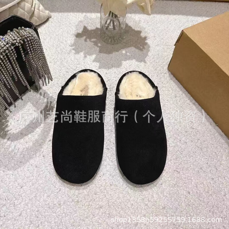 高版2025新款羊皮毛一体平底一脚蹬懒人时尚休闲包头半拖毛毛拖鞋|undefined