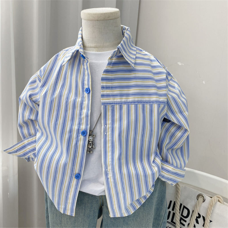 Boys' Shirt Spring and Autumn 2024 New Children's Shirt Little Boy Baby Cardigan Long Sleeve Shirt Thin Casual