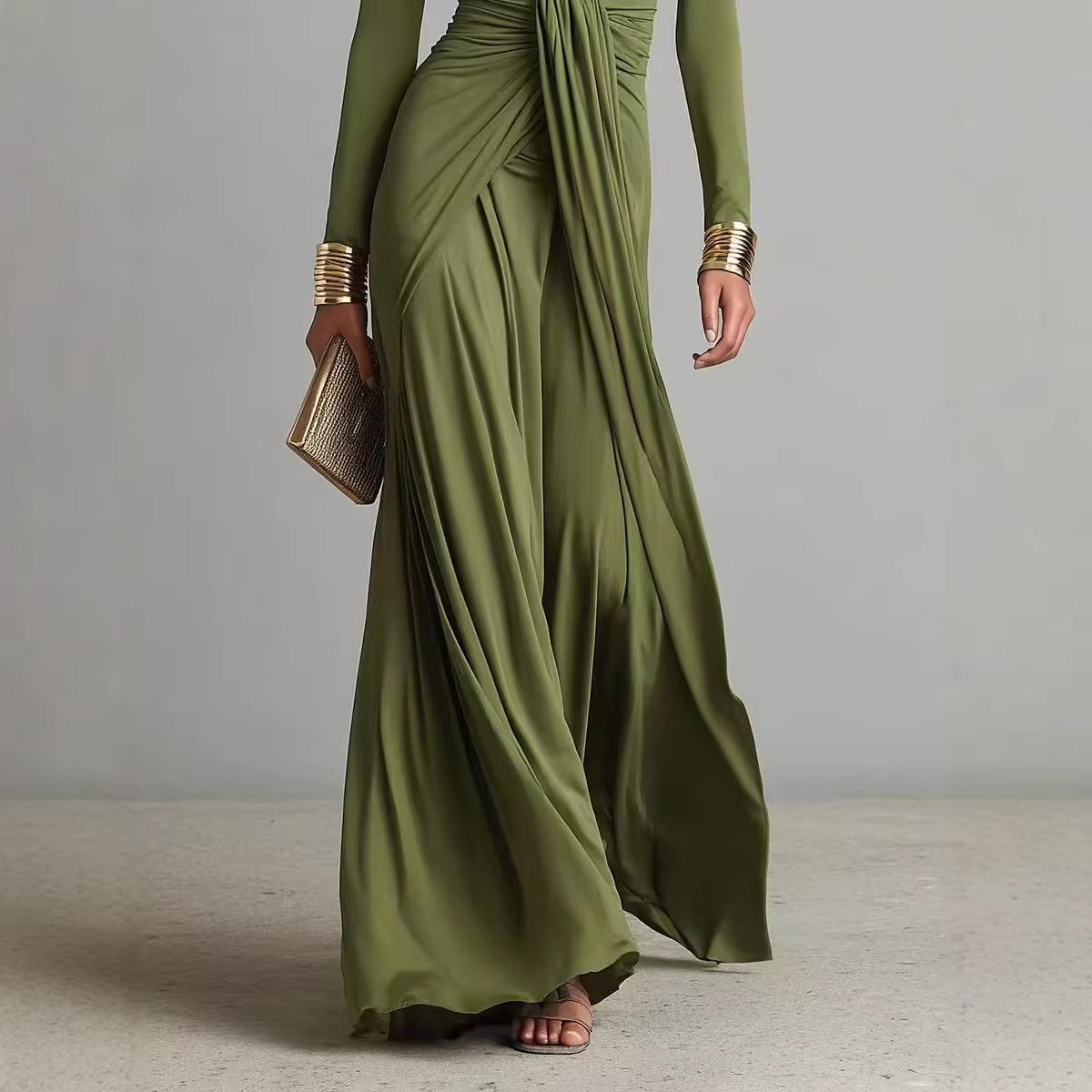 Women's Elegant French Style Dress Solid Color Textured Long Sleeve Spring Autumn_voghion.com