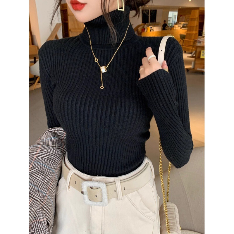 Turtleneck Sweater Women's Autumn and Winter Thickened Black Base Shirt Slim-fit Warm 2024 New Inner Top Knitted Shirt Turtleneck Sweater Women's Autumn and Winter Thickened Black Base Shirt Slim-fit Warm 2024 New Inner Top Knitted Shirt