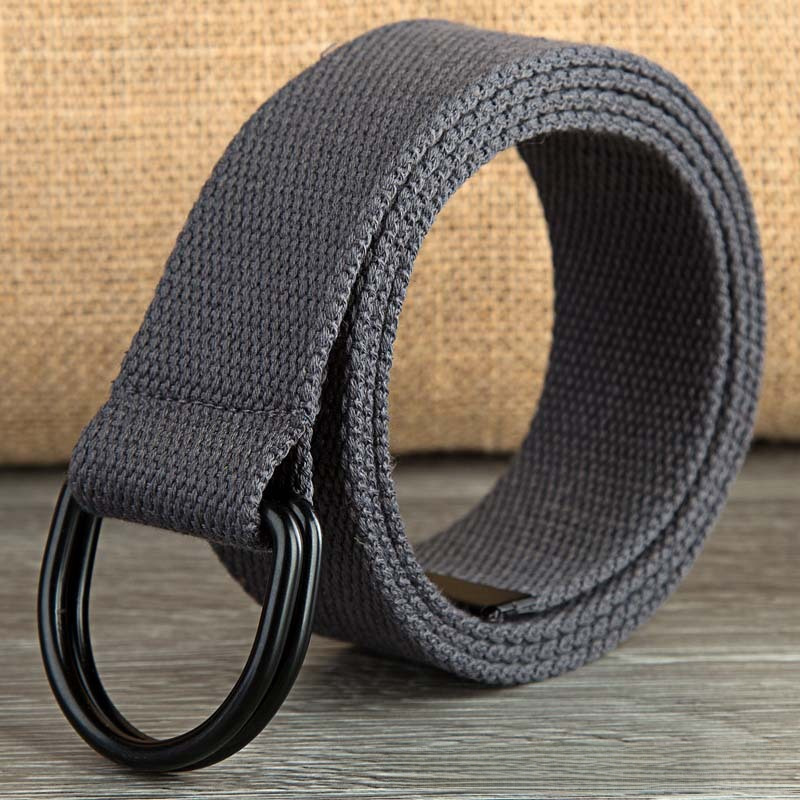 Men's belt wholesale canvas men's and women's simple double ring buckle belt youth fashion brand student color belt strap_viptrois.com