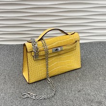 凯莉一代鳄鱼纹手拿包牛皮女包新款迷你mini包猪鼻子链条斜挎小包
