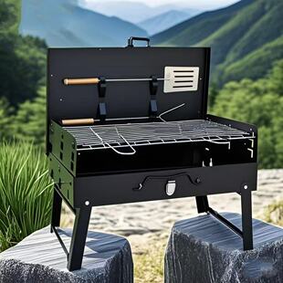 Outdoor Barbecue Stove Stainless Steel Portable Household Indoor Barbecue Shelf Mini Folding Draining Charcoal Barbecue Grill
