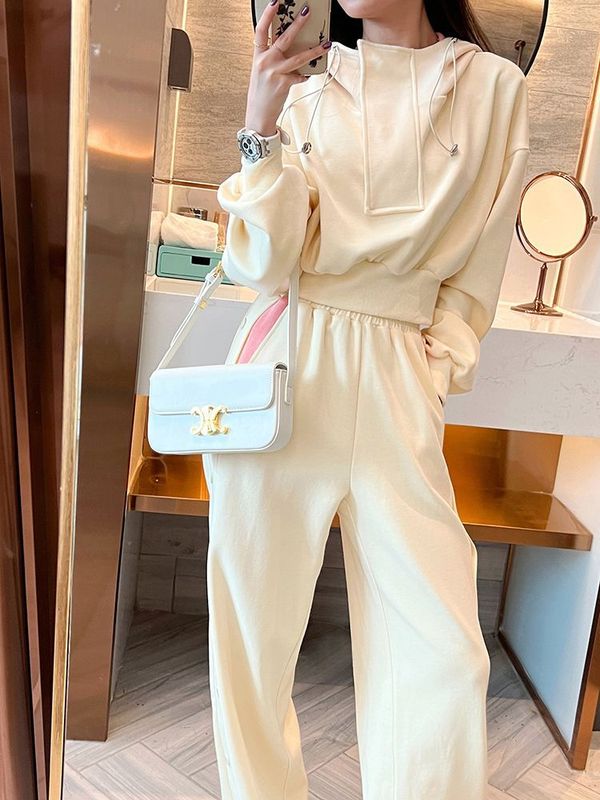 2025运动休闲套装女春秋新款韩版时尚短款收腰卫衣束脚裤子两件套|undefined