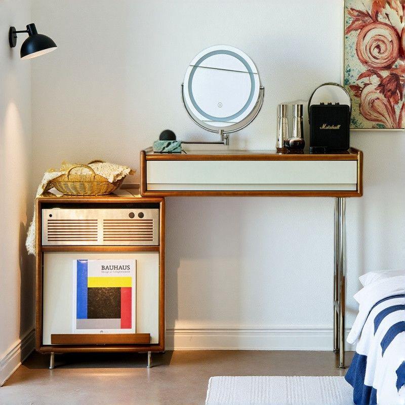 Nordic Style Retro Solid Wood Mid-Century Style Cherry Wood Dressing Table Cupboard Integrated Dressing Table Retractable Corner Desk