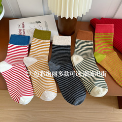 撞色條紋襪子女秋冬中筒襪韓版網紅ins街頭潮流百搭棉襪運動長襪