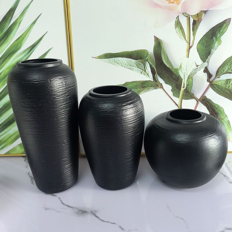 Imitation Ceramic Imitation Stoneware Retro Black Vase Ornaments Living Room Silver Willow Desktop Large Holly Dried Flower Arrangement Decoration
