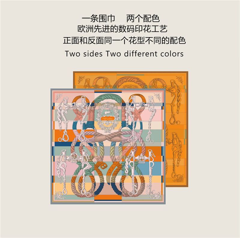 Autumn new Hangzhou twill silk 90 square double-sided printing with different colors exquisite handmade curling Europe and the United States cross-border