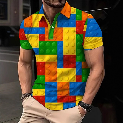2025 Summer New Digital Printing Western and European Cross-border 3D Polo Shirts High-Quality Striped Short-Sleeve Polo Shirts
