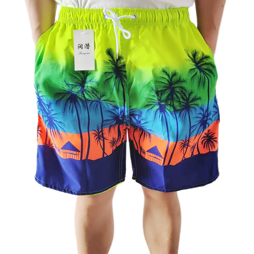 Summer European and American quick-drying beach shorts men's five-inch casual boxer briefs sports surfing drifting thin swimming floral shorts men