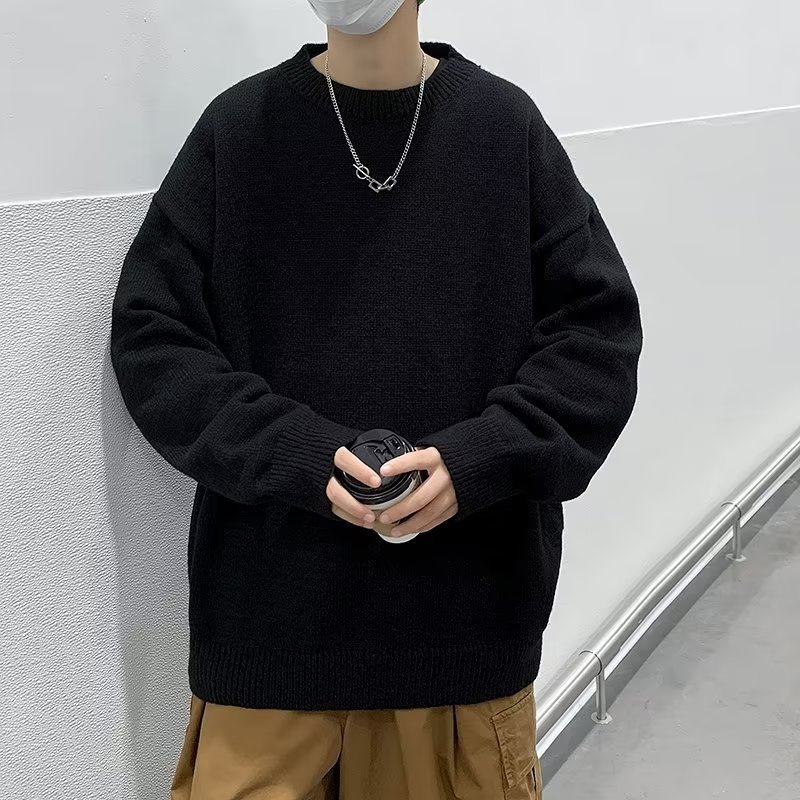日本の怠惰なカジュアルセーター男性の高級感はシンプルで、秋冬の韓国系の英倫雅痞男服の軽熟風ニット|undefined