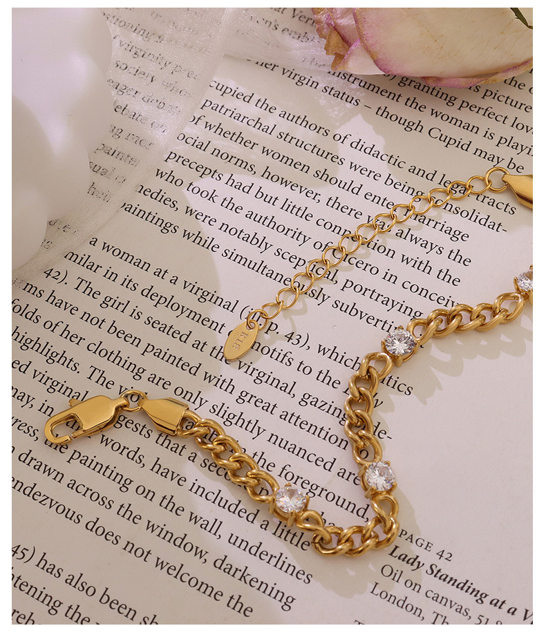 European and American retro zircon titanium steel plated 18K gold bracelet jewelry