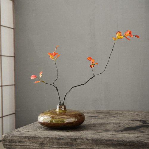 Japanese style coarse pottery black pottery vase imitation stone abstract golden glaze flower vessel ceramic Zen table decoration home retro