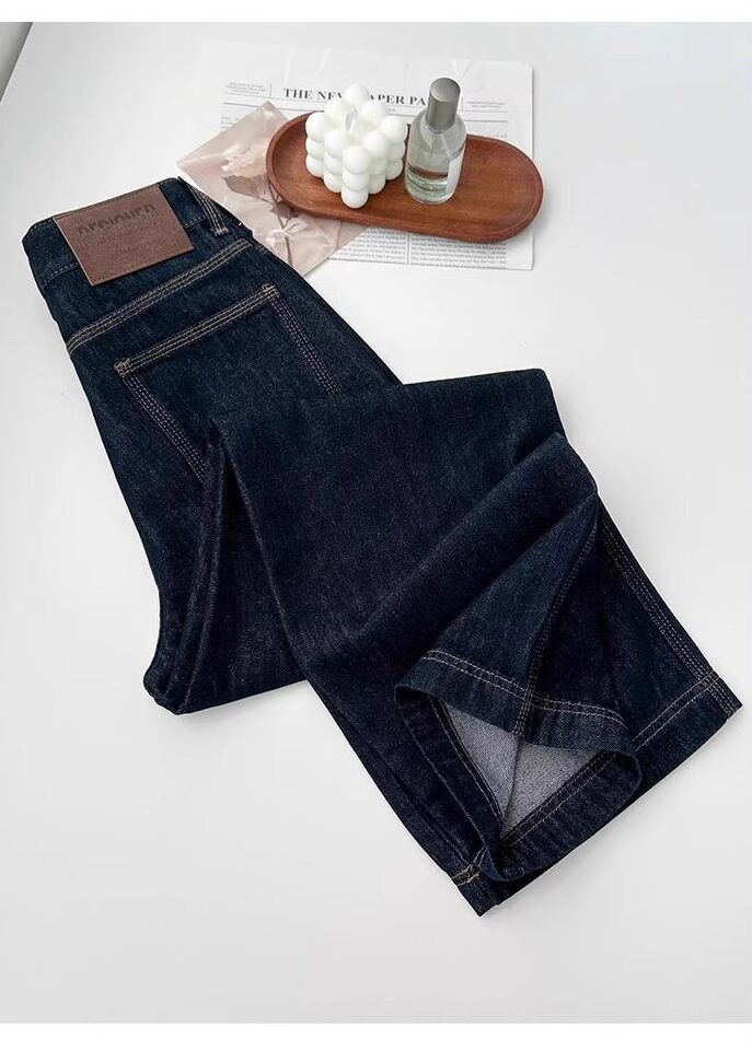 Quần jean nữ ống đứng cạp cao dáng suông ống rộng, chất denim dày, có bản lót lông cừu — Denim Blue-Small (dưới 158cm), Ningdan màu xanh kéo dài (trên 164cm), Quần denim màu xanh (dưới 163), Ning Dan Blue Extended (Lót lông cừu, cao 164cm+) chi tiết 10