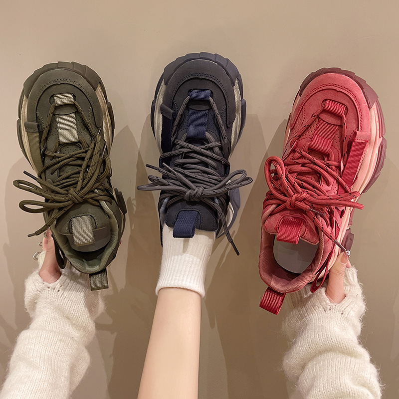 fine Red Sports Dad Donna Inverno 2024 Popolare Suola spessa, Altezza alta, Scarpe casual leggere da strada esplosive_voghion.com