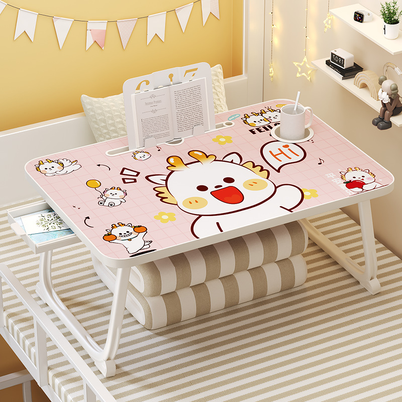 Bed Desk, Foldable Small Table, Elevated Cartoon Design, High School Student Online Class Study Desk, College Dormitory Bed Table Factory