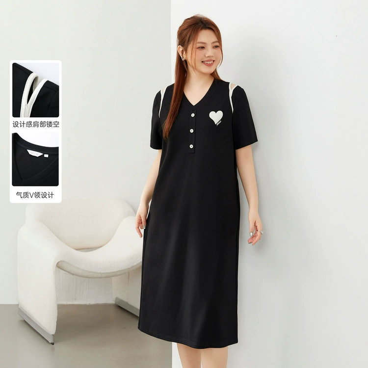 Полнотекстное платье большого размера женский французский чай-перерыв дизайн чувство полого темперамента V-образный вырез платье жирный mm2024 летний новый стиль