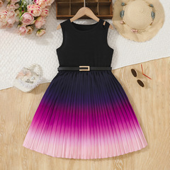 Ladies' Summer Dress, Foreign Trade Striped Sleeveless Backless Dress 2024 Summer for Girls 8-12 Years Old Cross-Border Big Kids Pleated Skirt
