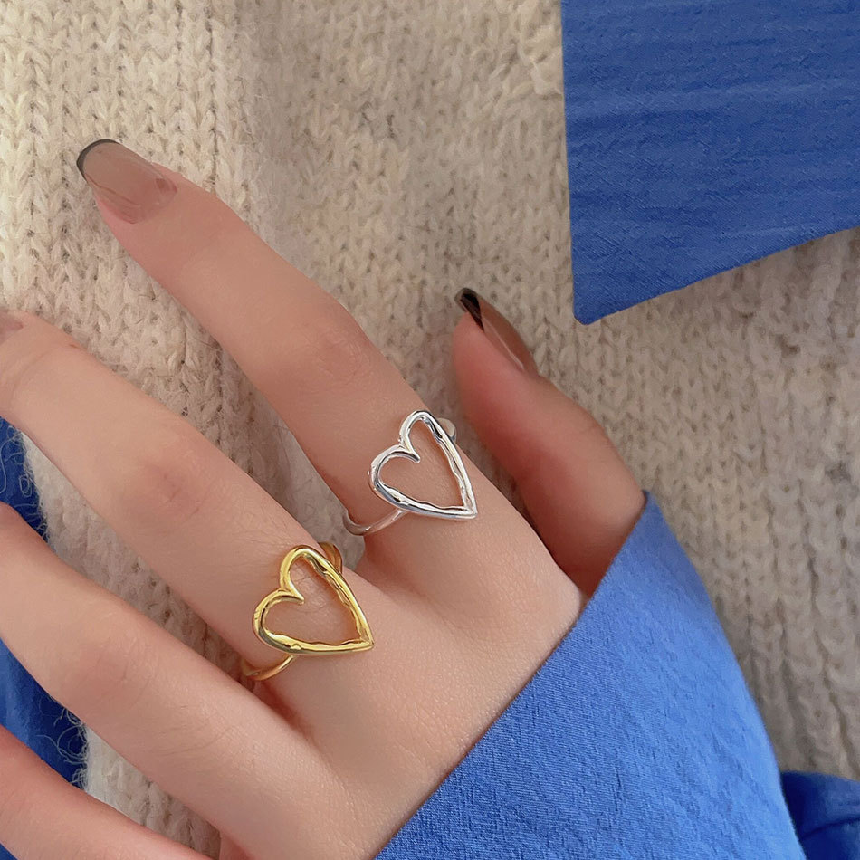 Sterling Silver Simple Style Heart Shape Open Rings display picture 4