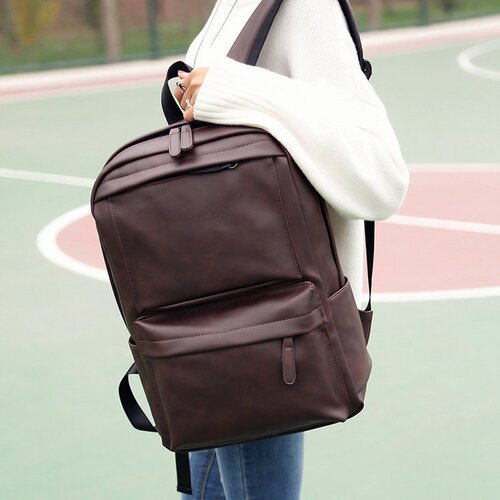 Lifestyle Men's Travel Bag Trendy Men's Bag Backpack Student High School Student School Bag PU Leather Fashion Korean Version Dual Shoulder Bag