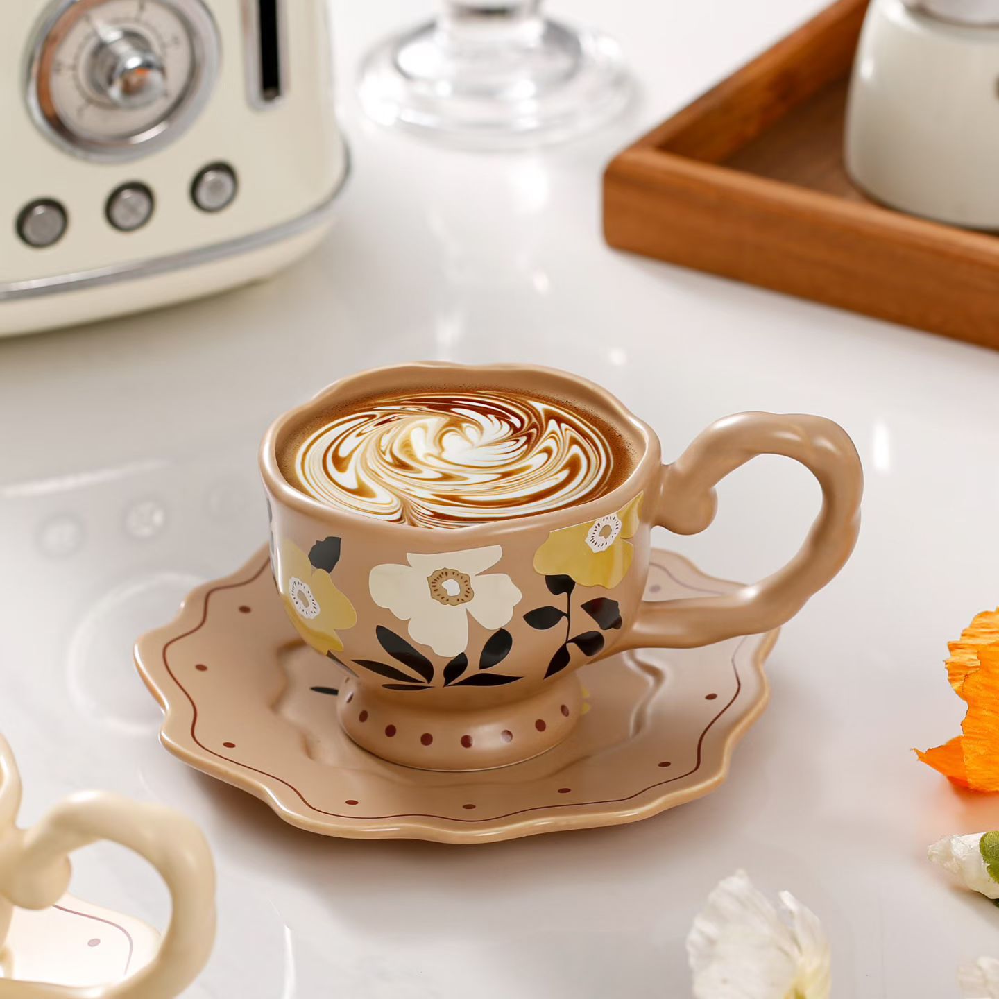 Tazas de cerámica retro creativas tazas de café personales tazas de agua para beber flores tazas de té de la tarde tazas de alto valor facial
