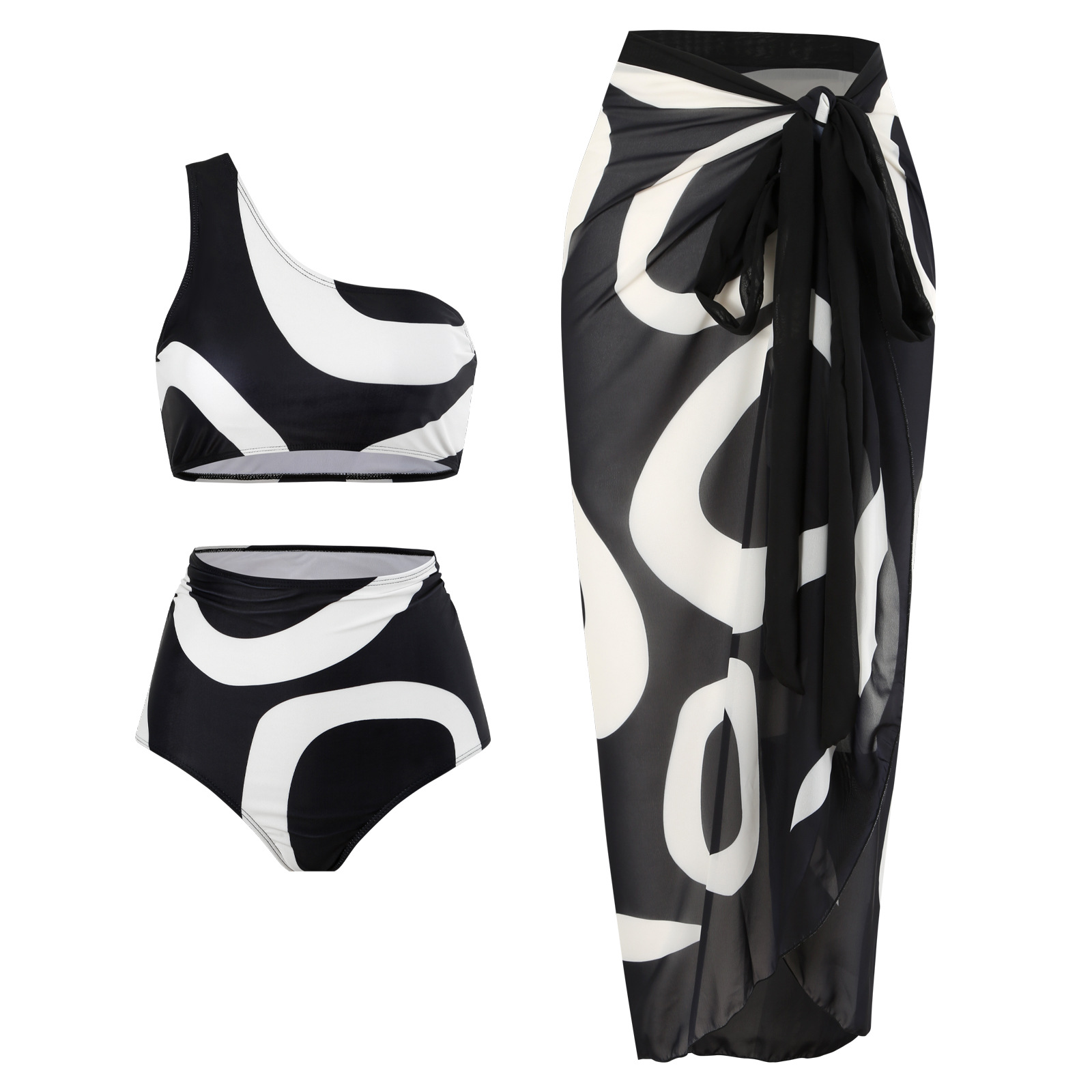 Women’s Two-piece Swimsuit Bikini Wrap Skirt Suit One-shoulder Sexy