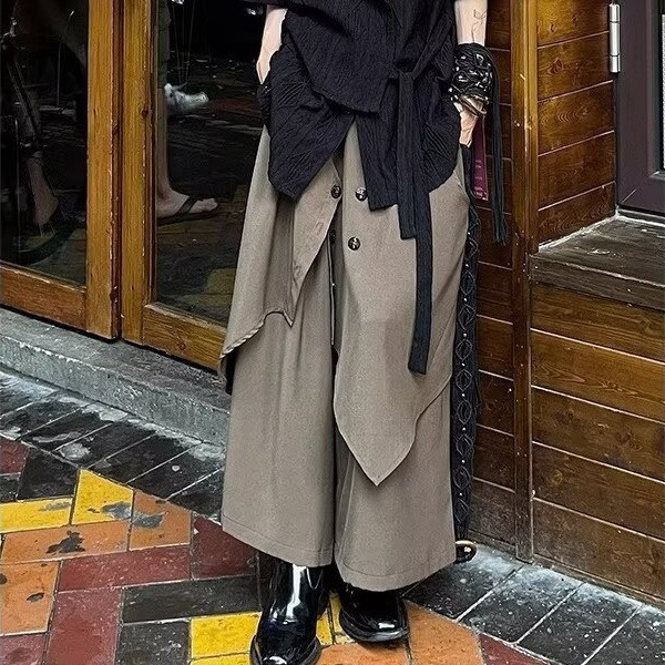 High-grade button decoration irregular culottes Japanese style dark style men's and women's laminated Yamamoto style suit pants loose trousers