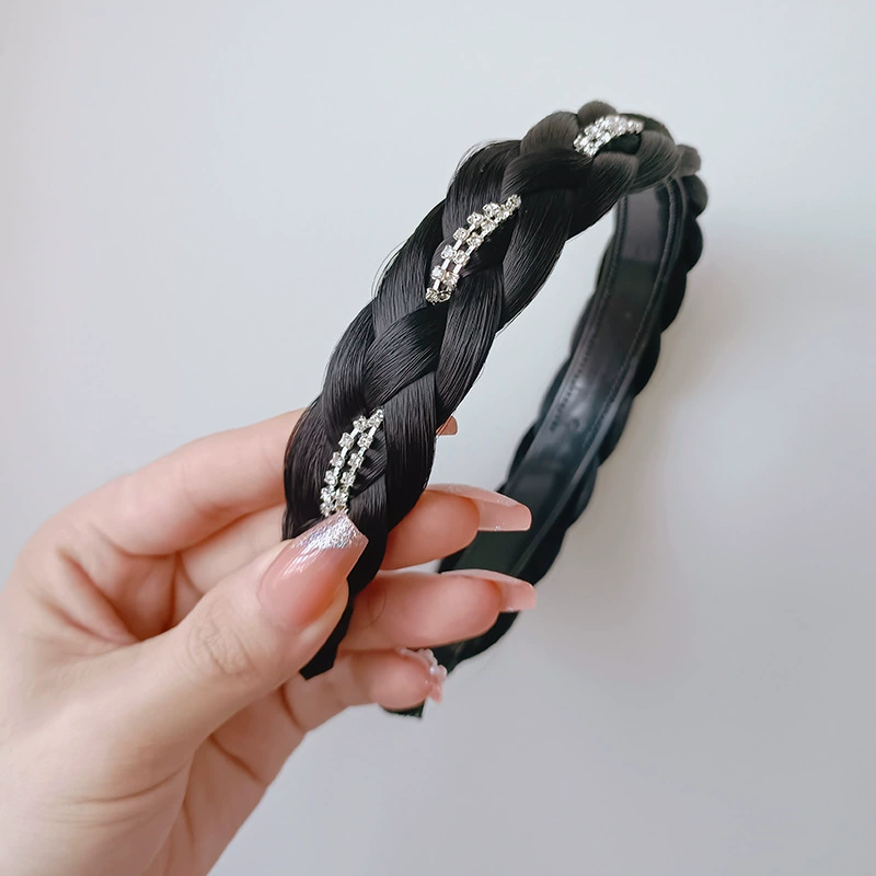 handmade wig headband with pigtail, scalloped hair accessory, matte silk, Ø≈15 cm