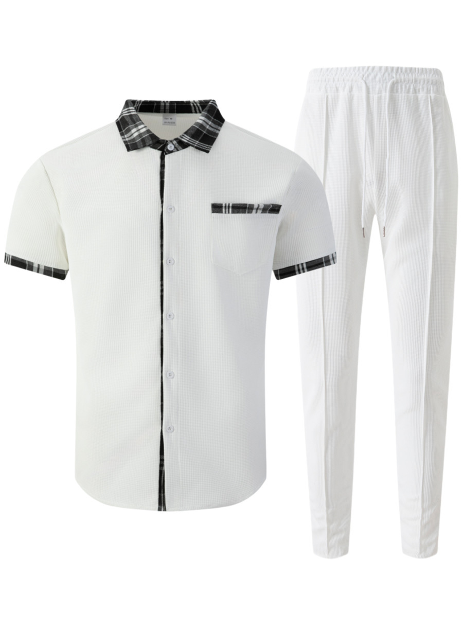 Completo uomo camicia e pantaloni in tessuto nido d'ape_voghion.com