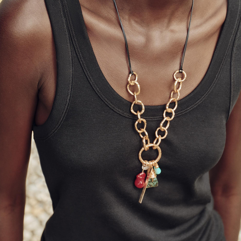 Multi Charms Necklace Classification Alloy, Leather Rope Chain Material Casual Modern Style Streetwear Geometric Pu Leather Alloy Resin Woven Chain Lobster Trigger Clasp Closure Pendant Necklaces Wholesale