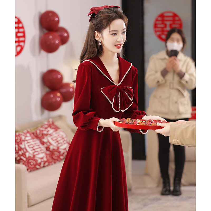 French-Style Toasting Dress for Petite Brides, Casual Wedding Dress for the Day of the Wedding, Suitable for Everyday Wear, High-End Wedding Dress for Returning Home