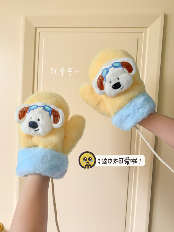 かわいい水泳ゴーグル子犬ぬいぐるみ手袋女性の冬プラスベルベット厚く暖かいサイクリング学生ホルターネック手袋スカーフ新しい|undefined