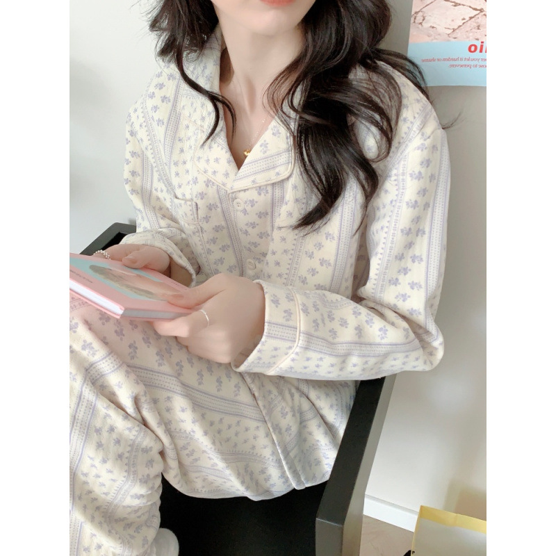 2025 睡衣女冬季加厚夹丝棉基础款套装长袖长裤睡衣