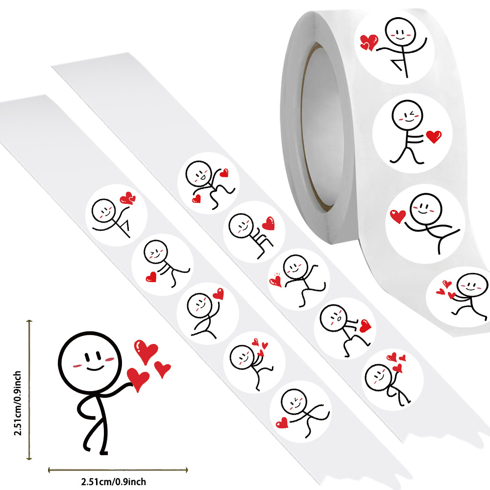 500张/卷 卷卷贴平板装饰手账水杯手机壳卡通火柴人系列贴纸PVC贴