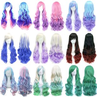 Europe and the United States New gradient color cosplay animation wig COS Harajuku wind color female long curly hair headgear lolita