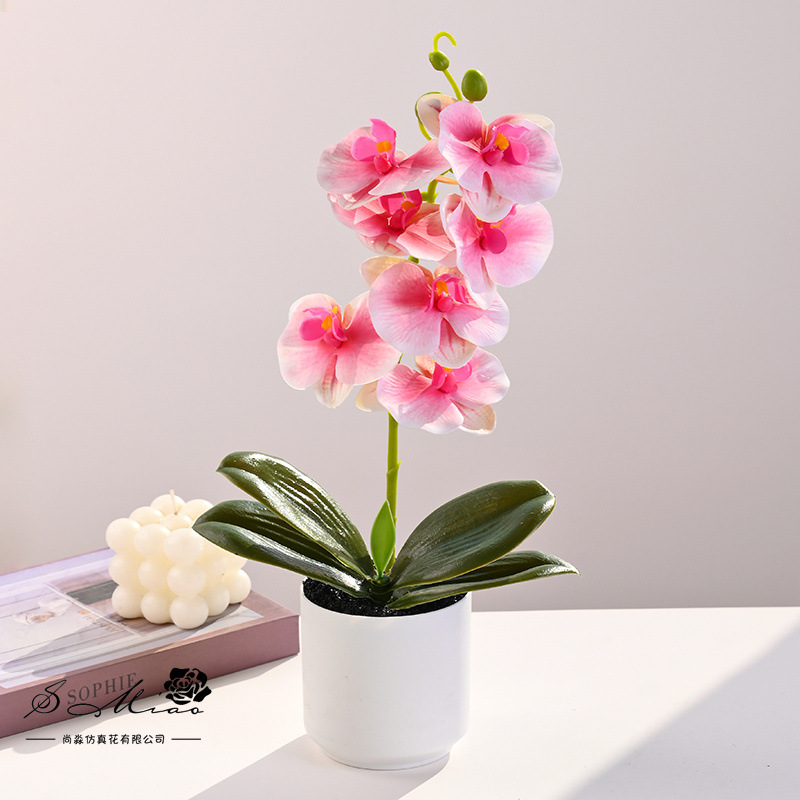 Flor artificial con tacto real, pequeño bonsái de phalaenopsis, flor artificial, adorno decorativo elegante y creativo, planta verde artificial, planta artificial en maceta. image 8