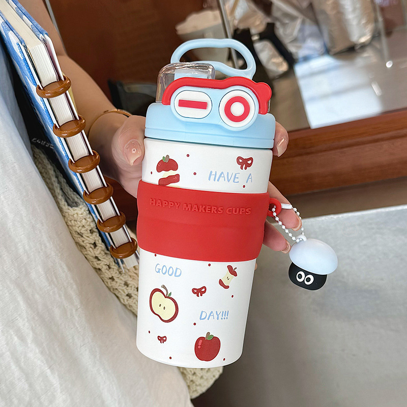 水杯保温杯女生2025新款便携不锈钢茶水分离双饮学生可爱吸管杯子|undefined