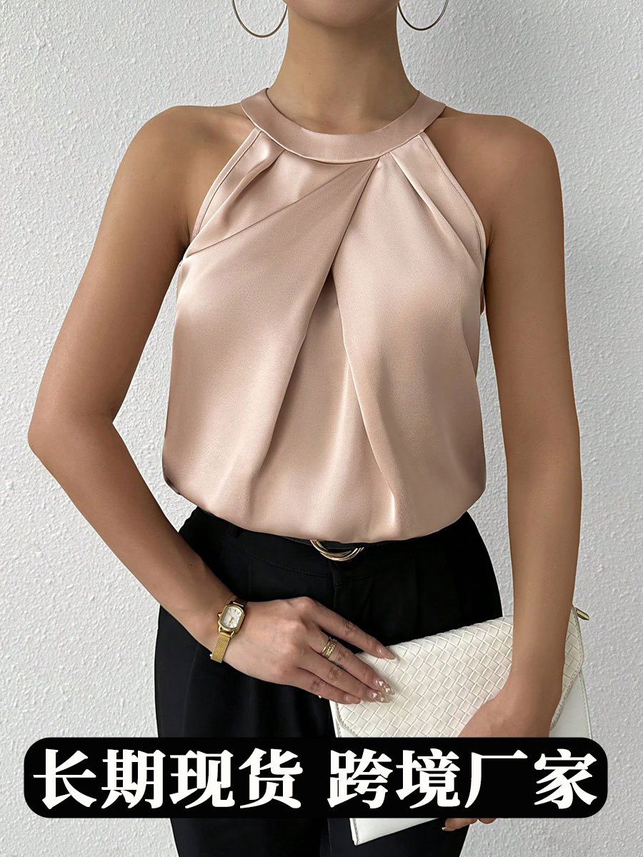 Ropa de mujer europea y americana Camisa de satén de comercio exterior de alta gama para mujer Verano nuevo satén Camisa de Amazon al por mayor Top