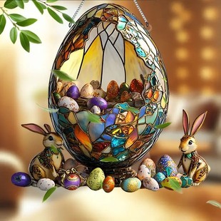 Cross-border acrylic easter pendant egg and rabbit sun light catcher logo gift window decorates porch.