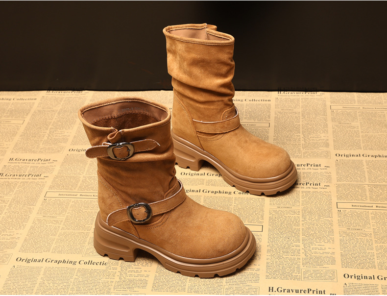 Boot Martin nữ đế dày tăng chiều cao, cổ ngắn 9cm tôn dáng — đen chi tiết 5