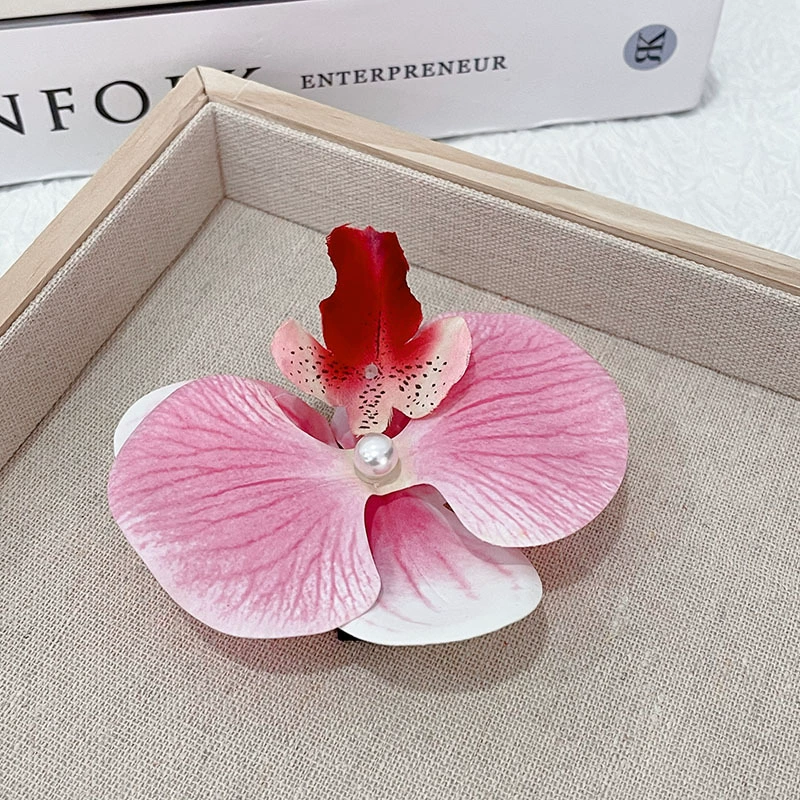 Заколка для волос Phalaenopsis орхидея, боковая короносная заколка с жемчужиной в центре, многоцветная флористическая аксессуар