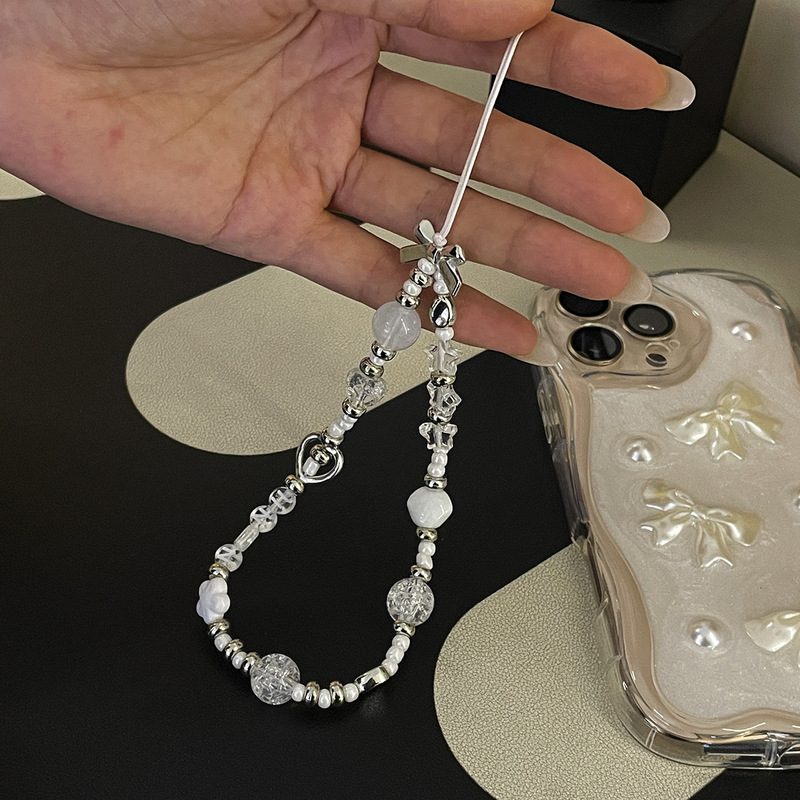 Ins-Style White Moonlight Shell Phone Chain Beaded Ccd Lanyard New Camera Accessory Anti-Loss Keychain for Women