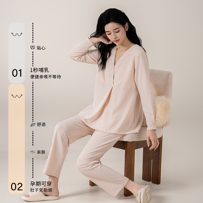 Factory Direct Sales New Postpartum Clothing 7A Antibacterial Cotton Nursing Pajamas Women's Spring & Fall Postpartum Nursing Clothes Maternity Suit